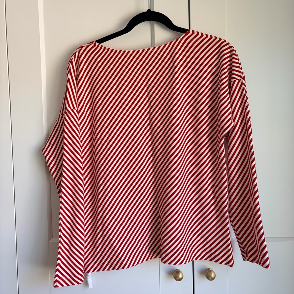 Lacoste Red and White Diagonal Stripe Long Sleeve Top with side zippers | 38 - Picture 2 of 6